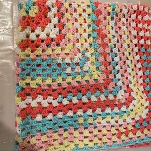 Baby Throw Blanket, Unique, in Pink, White, Coral, Aqua and Yellow, Handmade $54 - Picture 2 of 3